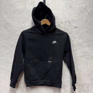 Nike Sportswear Club Fleece Hoodie Youth Large Black Lined Swoosh Logo Pullover